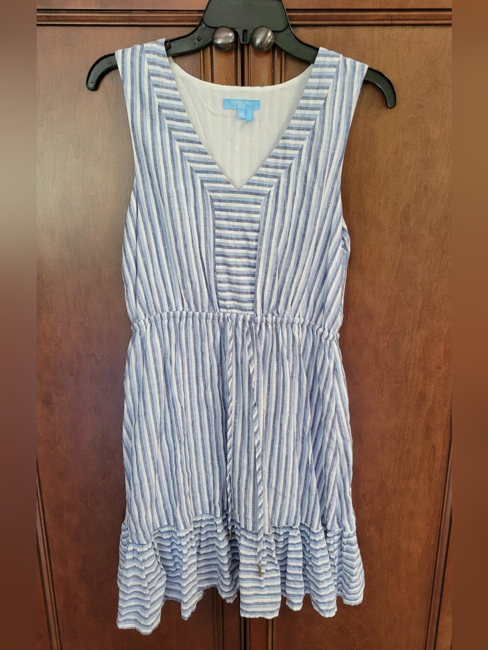 Draper James Sleeveless Striped Linen Blend Dress Blue & White - Womens Small